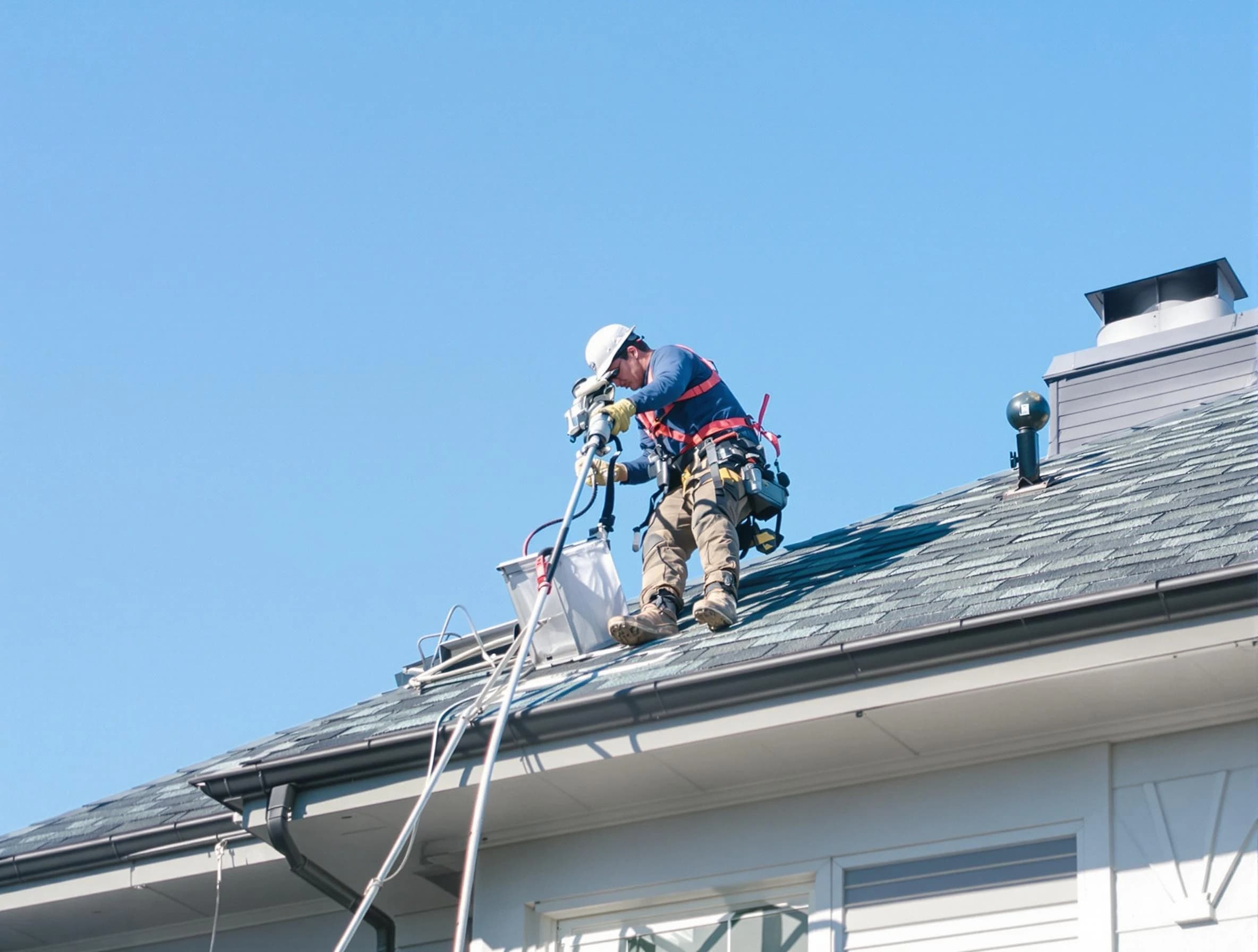 Portland Dryer Vent Cleaning certified technician cleaning a roof-mounted dryer vent system in Portland