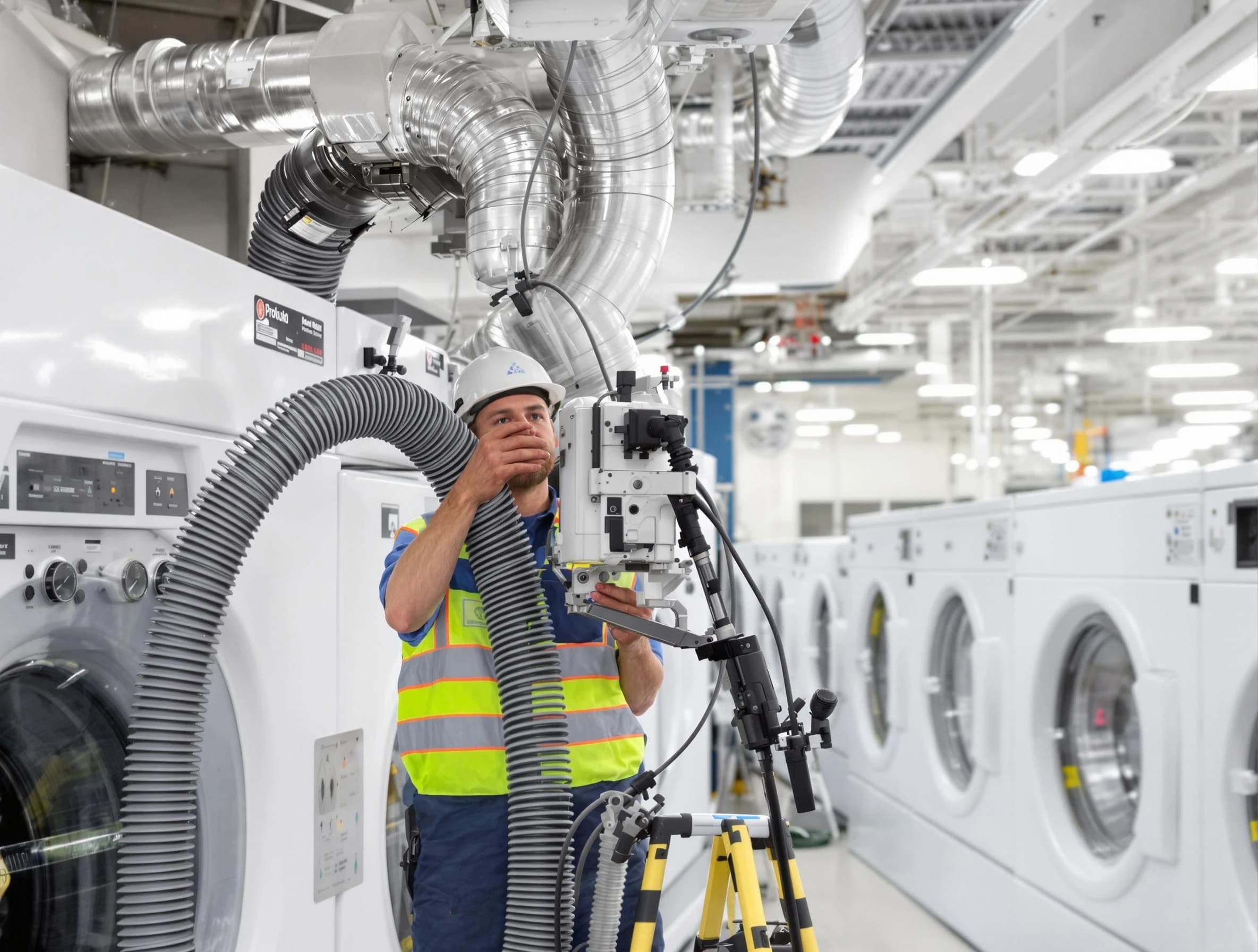 Portland Dryer Vent Cleaning team performing commercial-grade dryer vent cleaning at a business facility in Portland