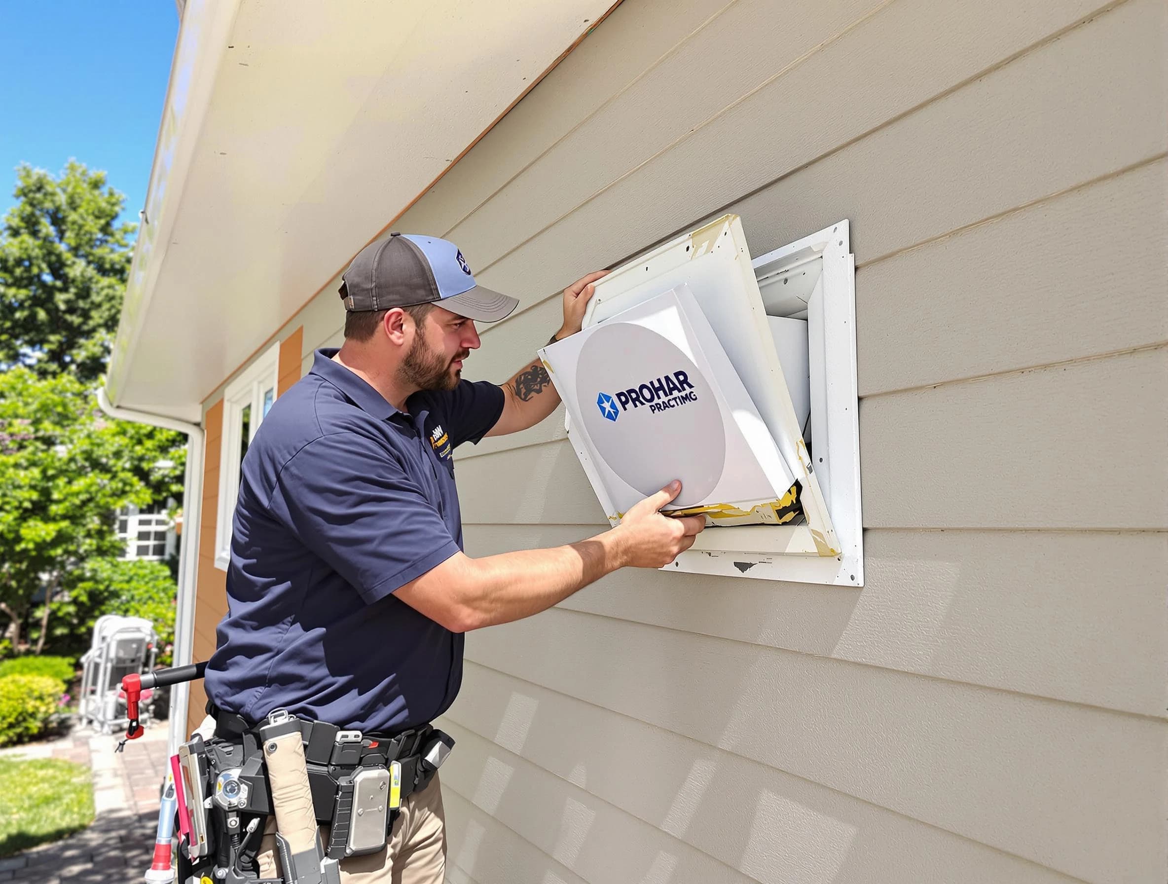 Portland Dryer Vent Cleaning technician installing a new protective dryer vent cover on a home in Portland