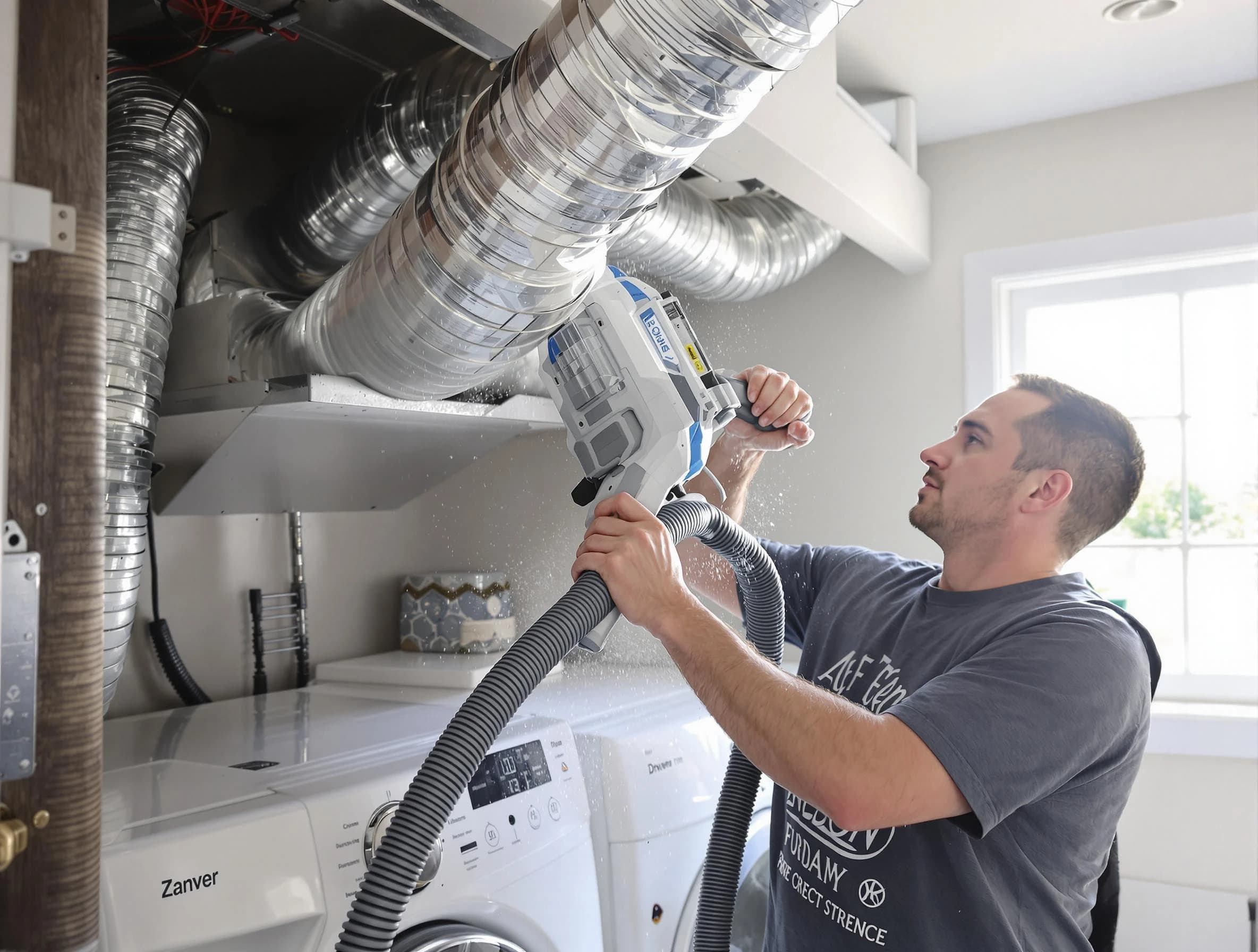 Portland Dryer Vent Cleaning specialist cleaning deep within a dryer vent duct system in Portland